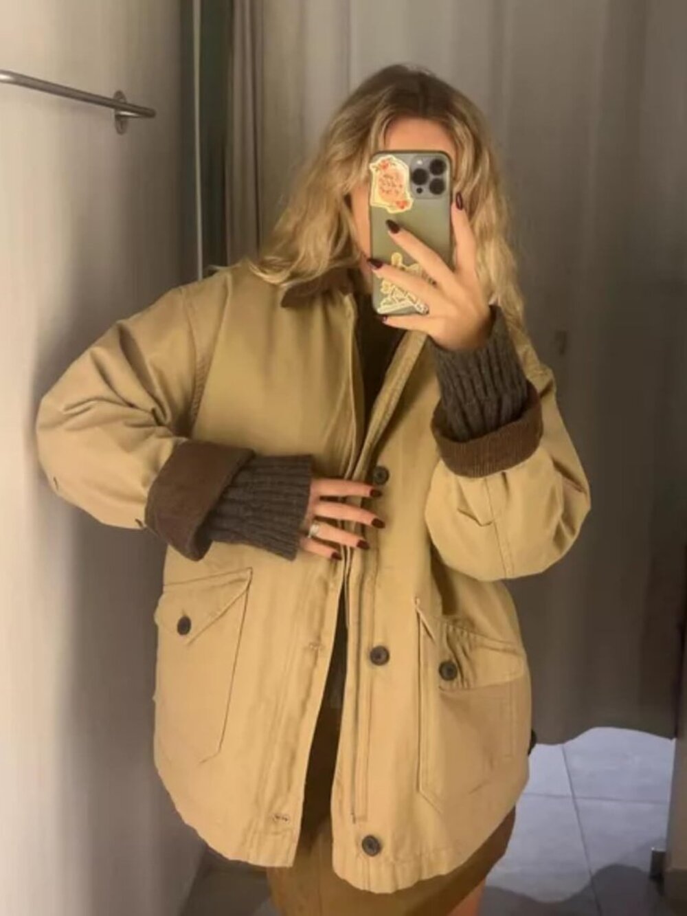 Womens Barn Jacket Classic Canvas Utility Jackets Corduroy Collar Vintage Button - Picture 6 of 7